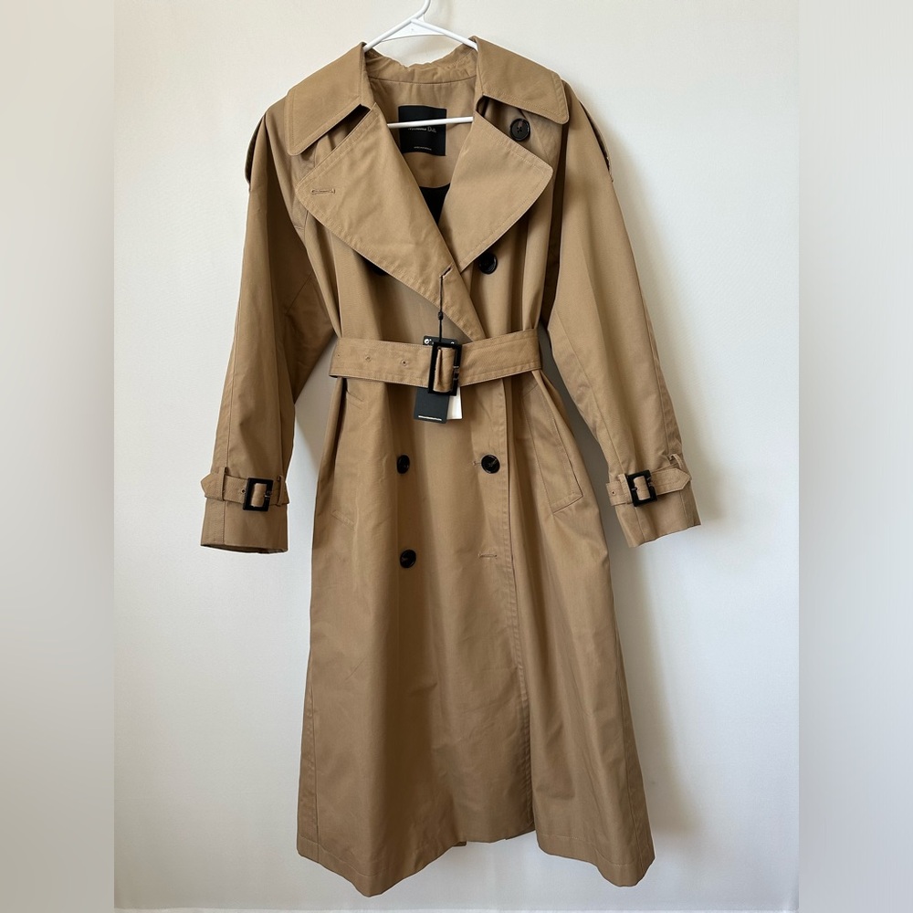 Massimo Dutti trench coat duster casual classic camel tan beige with belt - Picture 7 of 8
